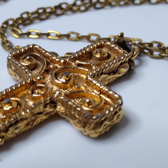 Vintage Metal Decorative Cross Necklace 23 Inches - Picture 8 of 14